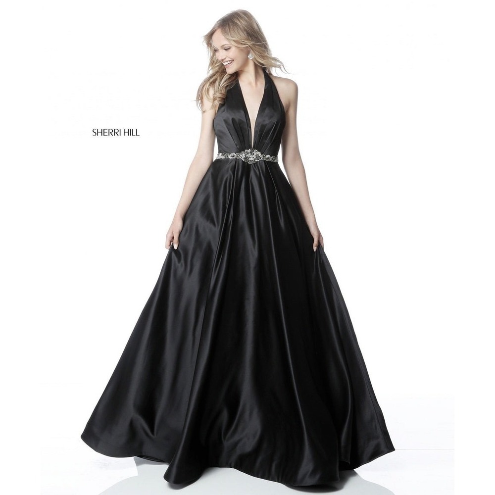 NWT Sherri Hill 51588 Black Halter Ball Gown Beaded Waist Dress Size 4 $598